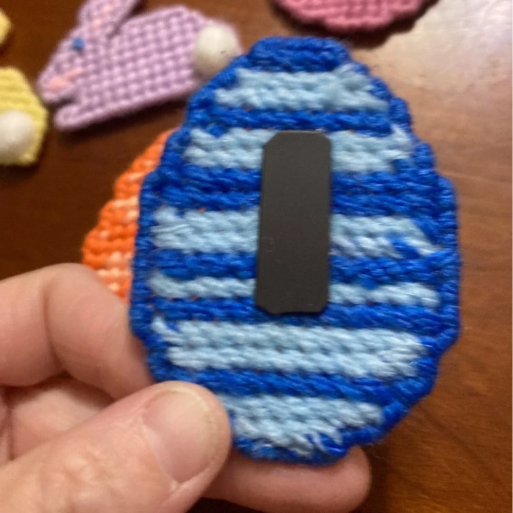 Handmade Easter Bunny & Egg Appliques - Pastel Mix Magnets on the back.